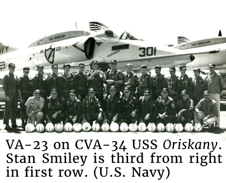 VA-23 on CVA-34 USS Oriskany. Stan Smiley is third from right in first row. (U.S. Navy)