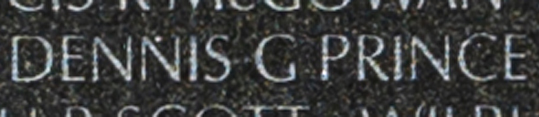 Sergeant Dennis Glenn Prince's name inscribed on The Wall.