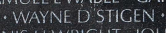 Wayne Douglas Stigen's name inscribed on The Wall.