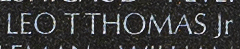Engraving on The Wall of the name of Captain Leo Tarlton Thomas, Jr., U.S. Air Force.
